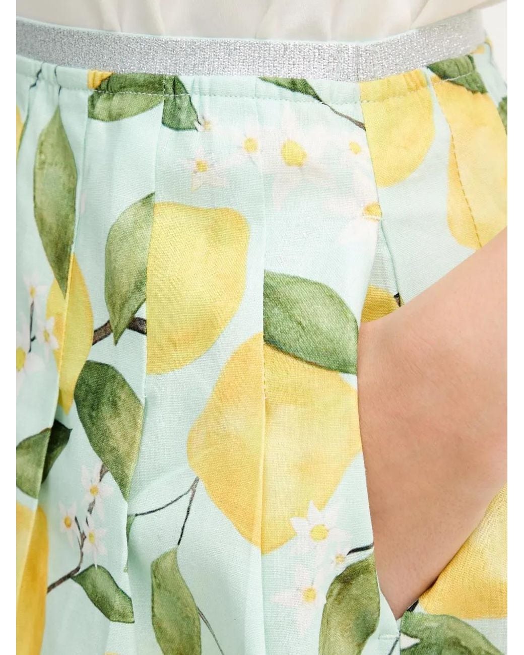 Ouí Yellow Lemon-Print Pleated Midi Skirt