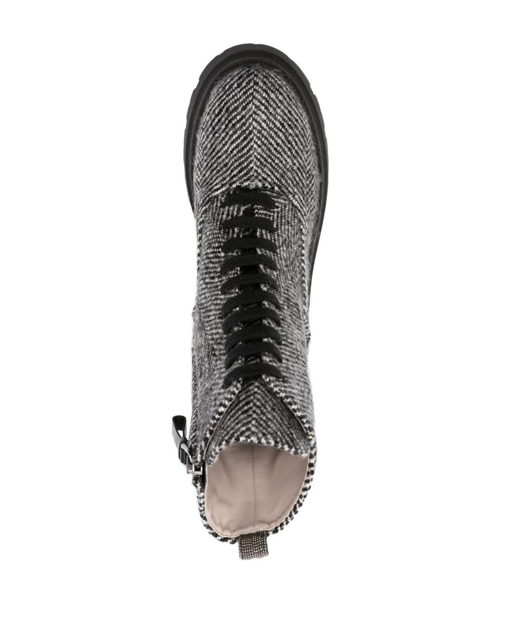 Fabiana Filippi Black Herringbone-Pattern Lace-Up Ankle Boots