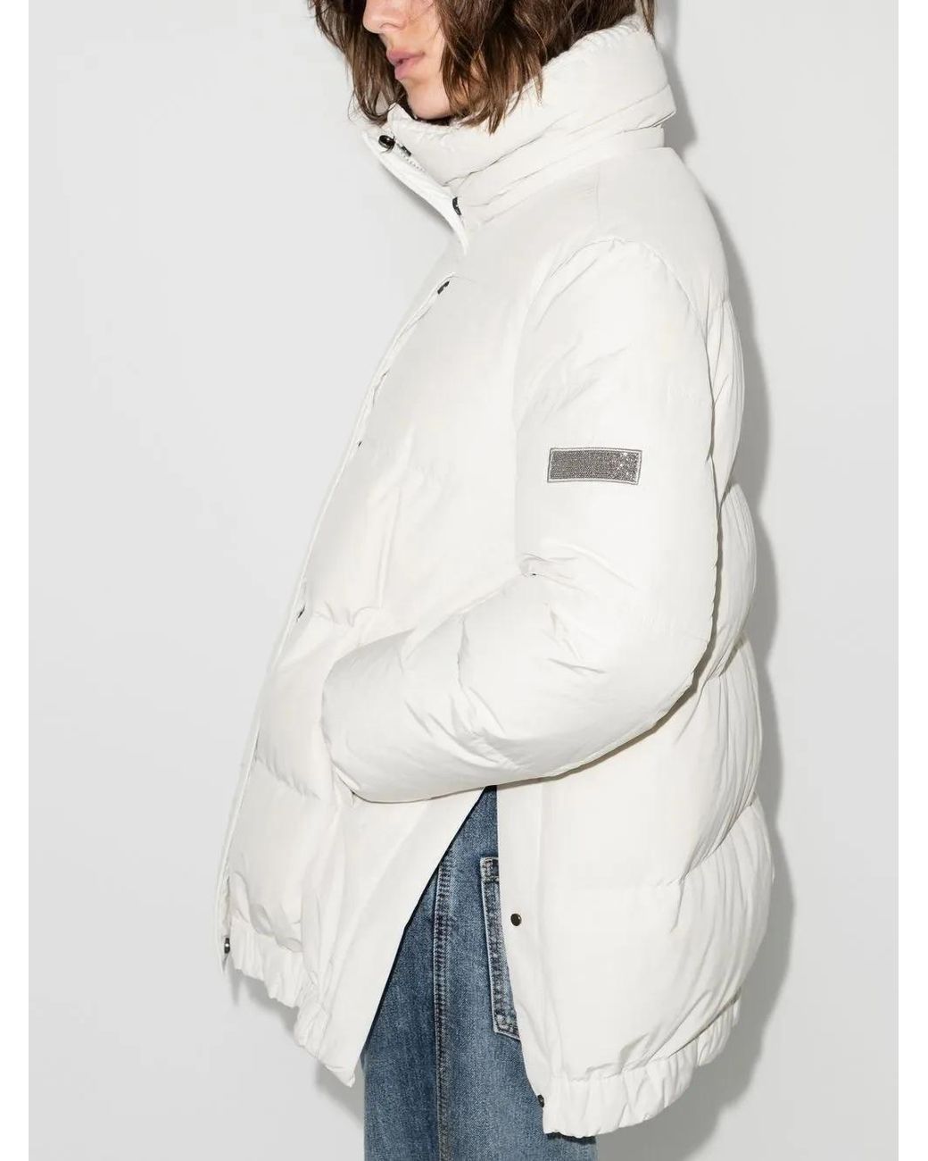 Brunello Cucinelli White Rhinestone-Embellished Padded Jacket
