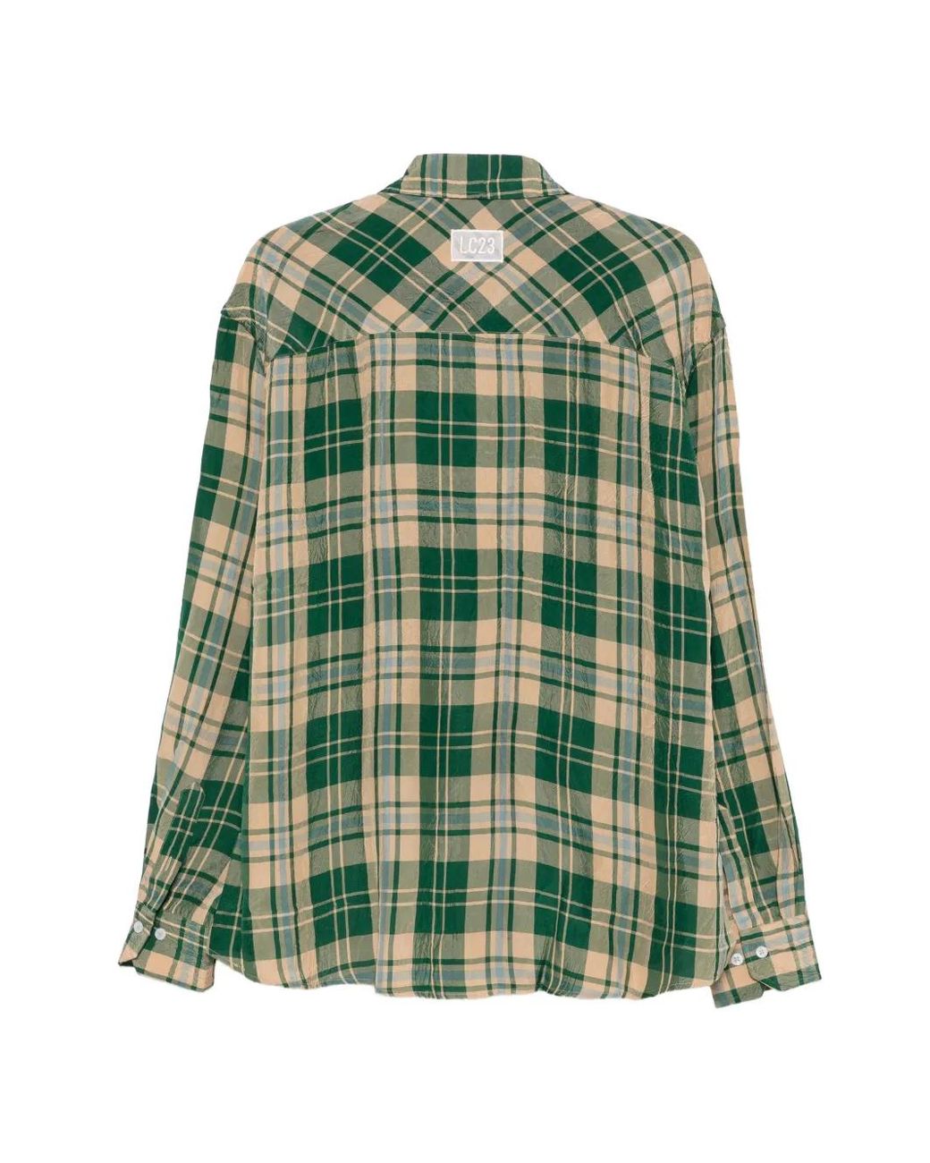 LC23 Green Check-Pattern Button-Down Shirt for men
