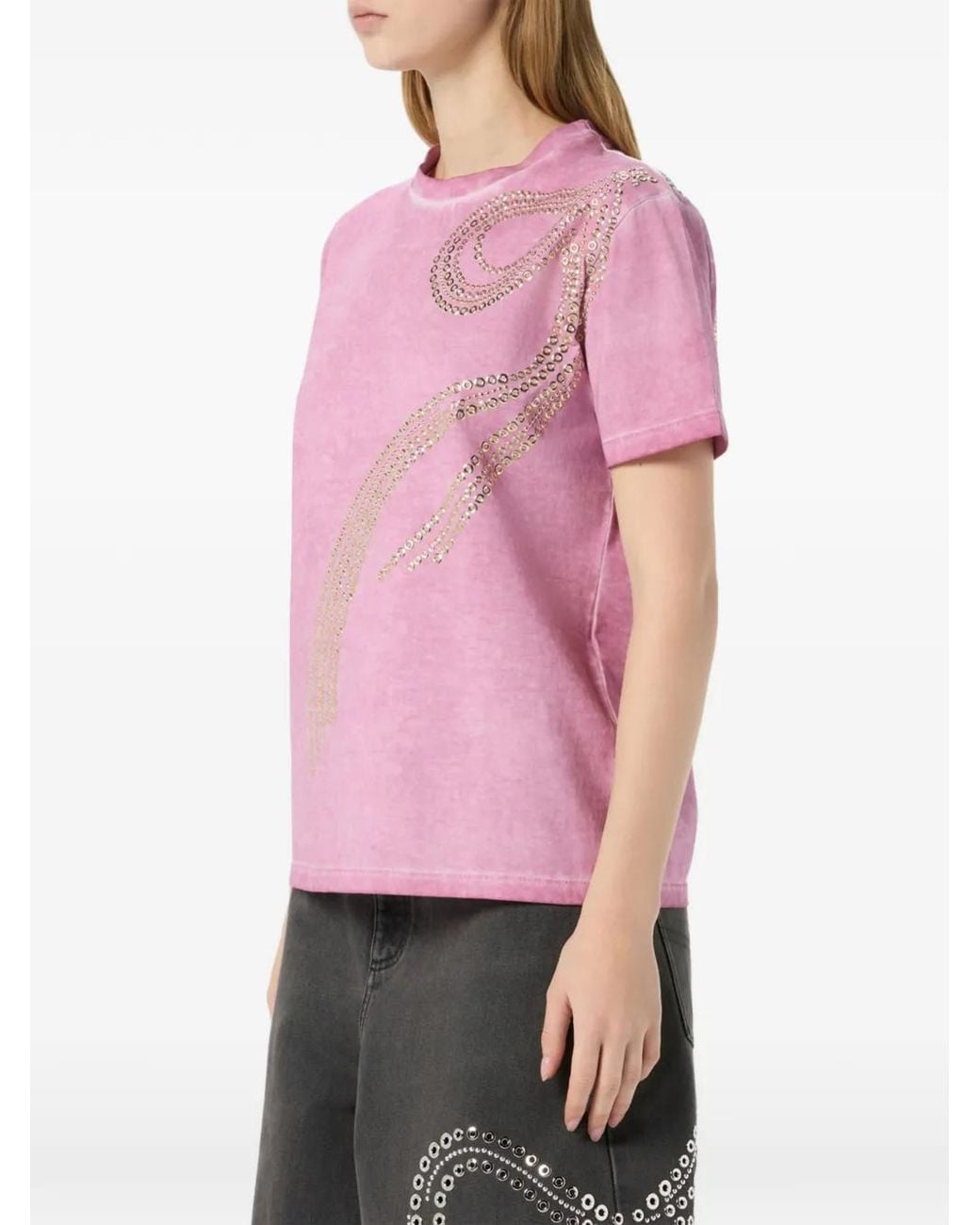 Blumarine Pink Embellished Eyelet-Detail T-Shirt