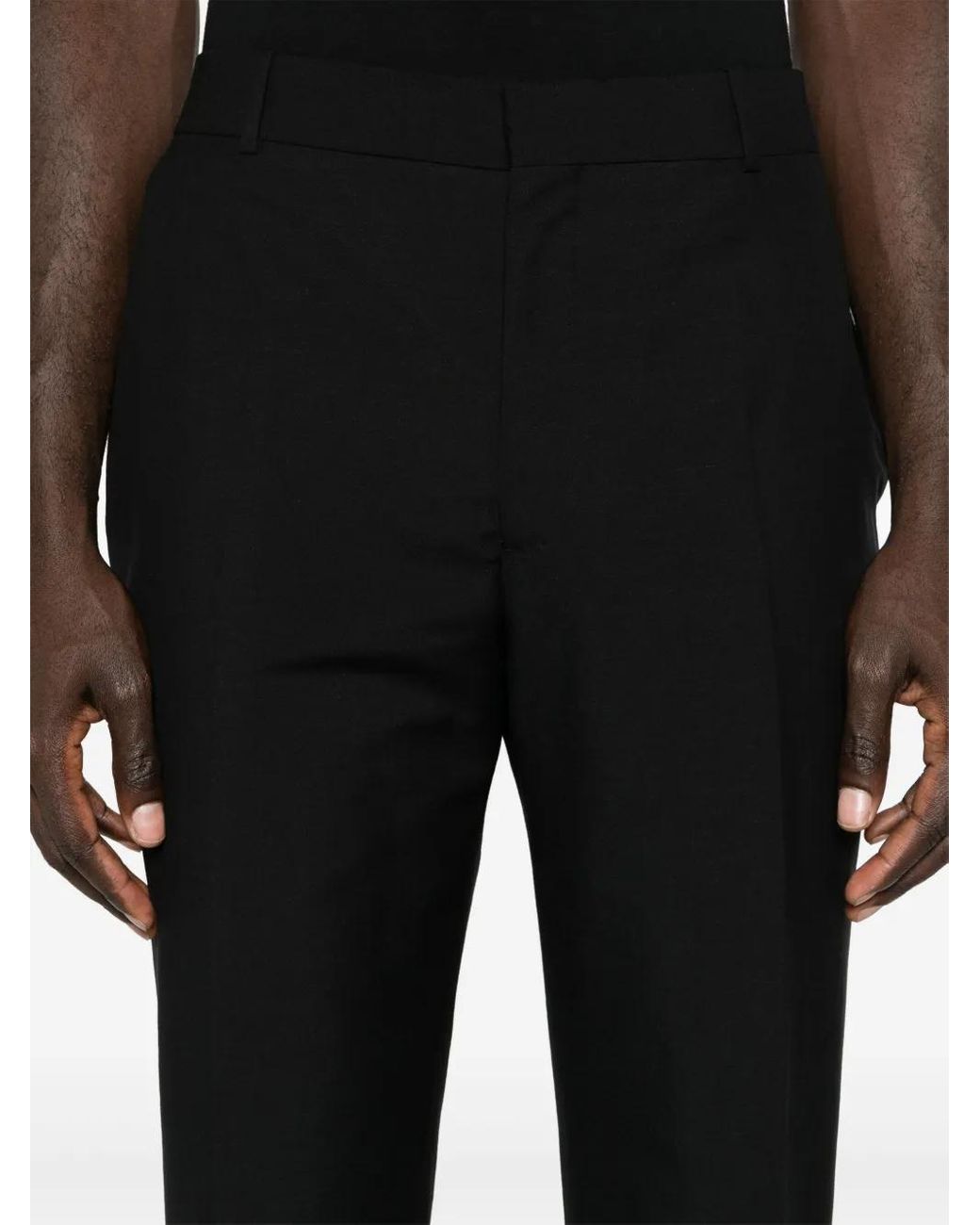 McQueen Black Pressed-Crease Tailored Trousers for men
