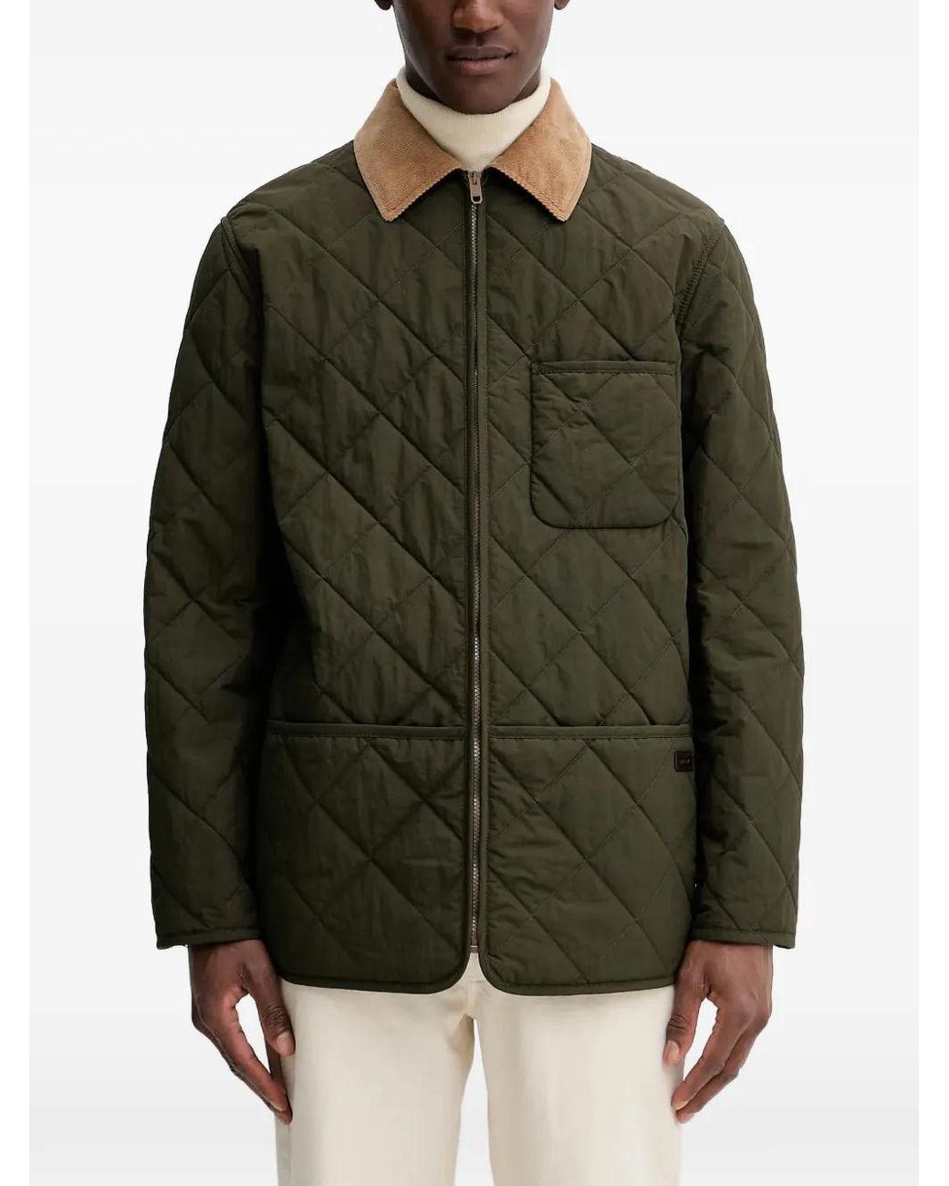 Bally Green Corduroy-Collar Quilted Jacket for men
