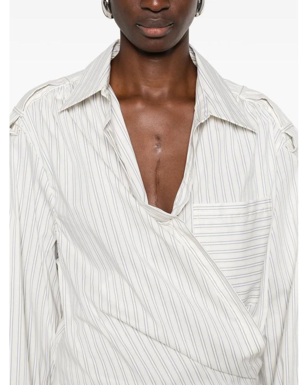 IRO White Lace Striped Cotton Shirt