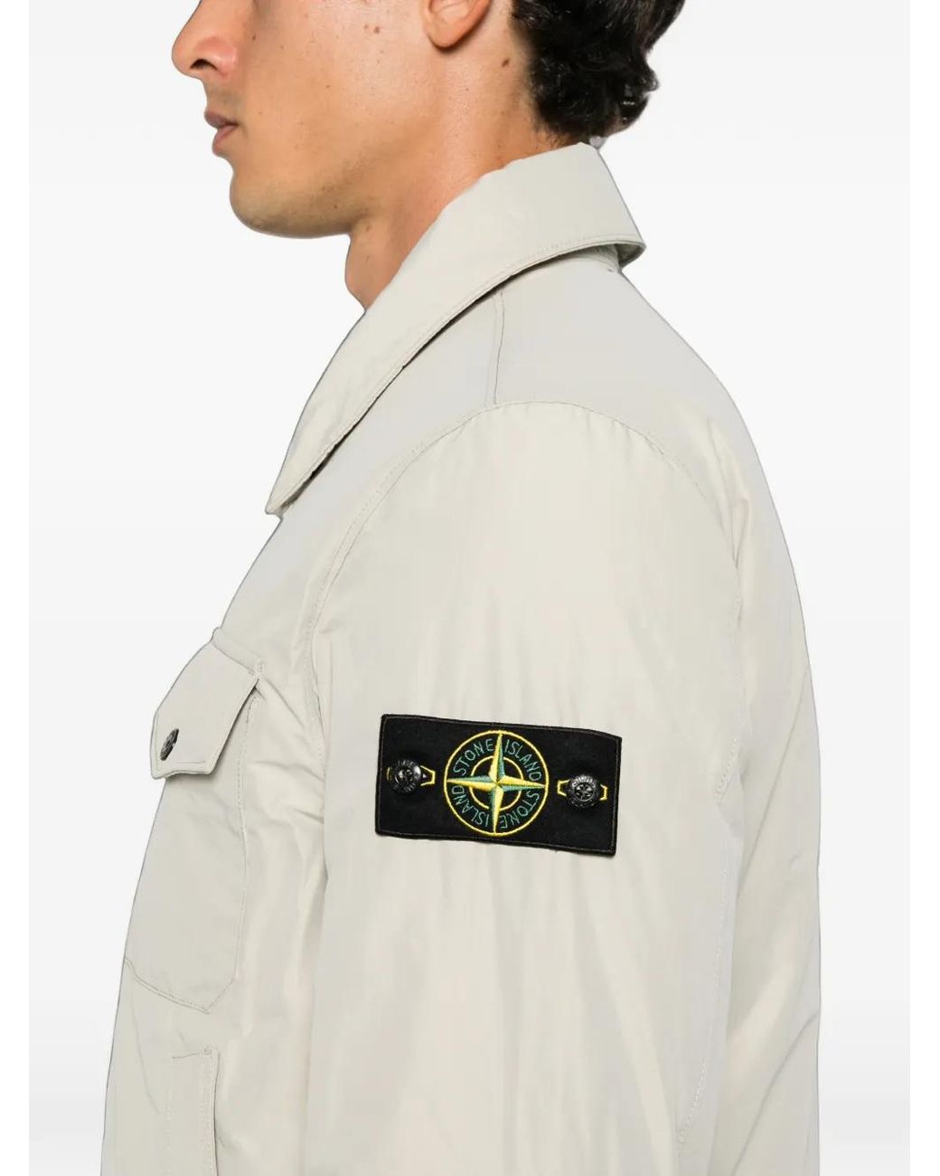 Stone Island White Logo-Patch Button-Up Jacket for men