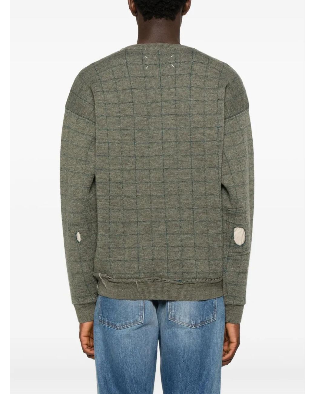 Maison Margiela Green Checked Distressed Sweater for men