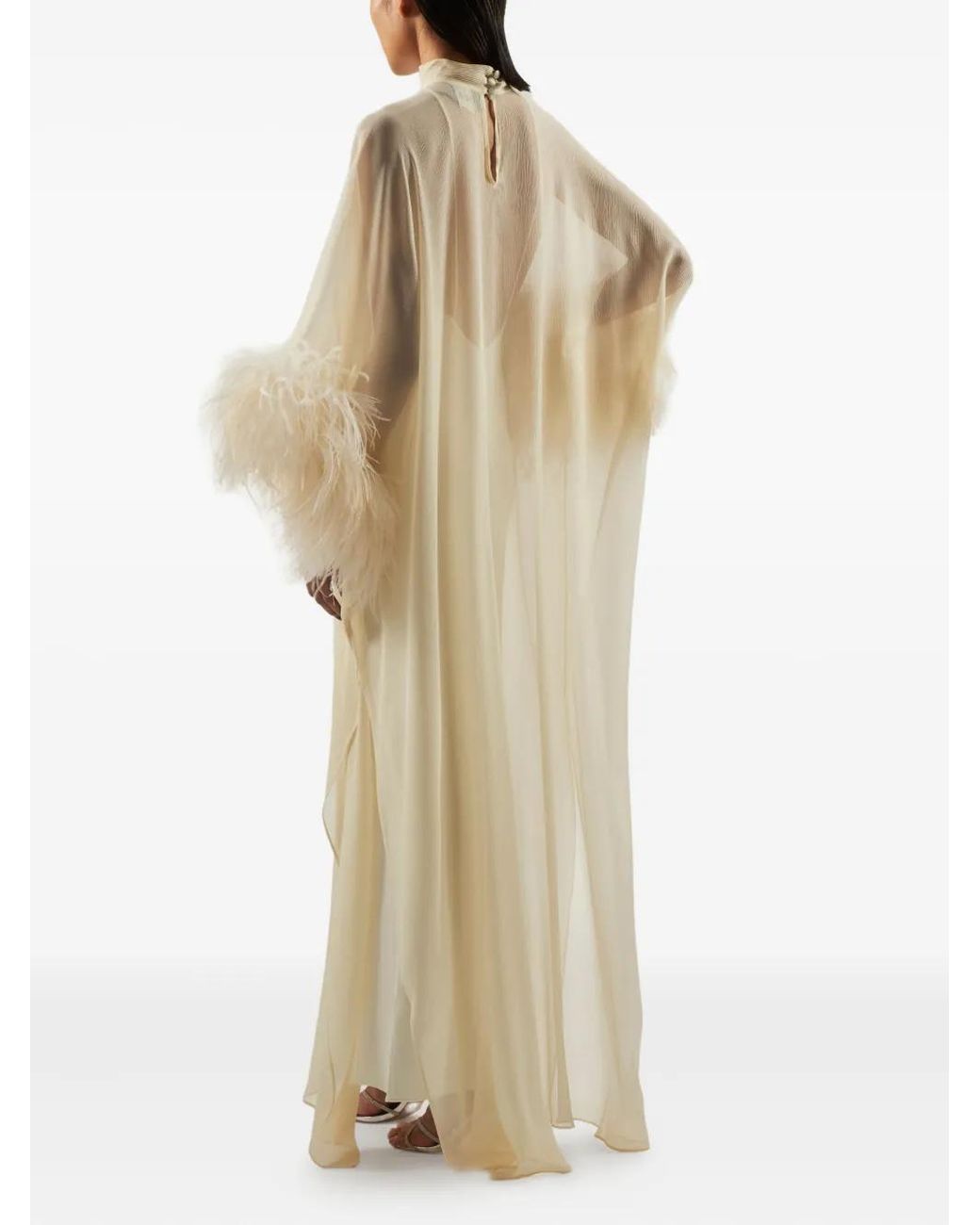 Taller Marmo White Feather-Embellishment Maxi Dress