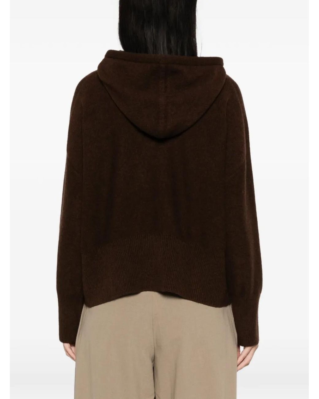 EMERSON RENALDI Brown Ribbed-Knit Drawstring Hoodie