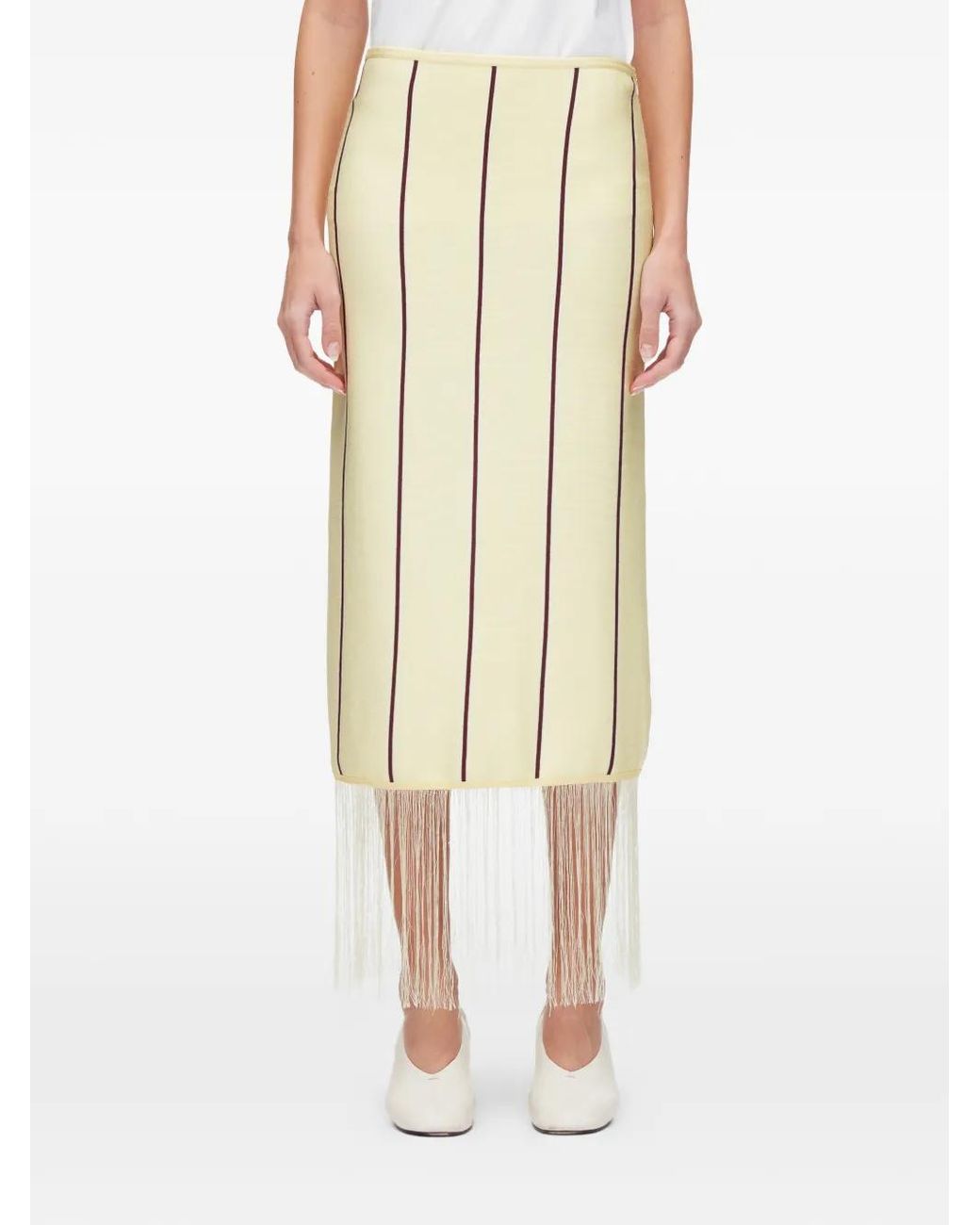 3.1 Phillip Lim White Striped Fringe Midi Skirt