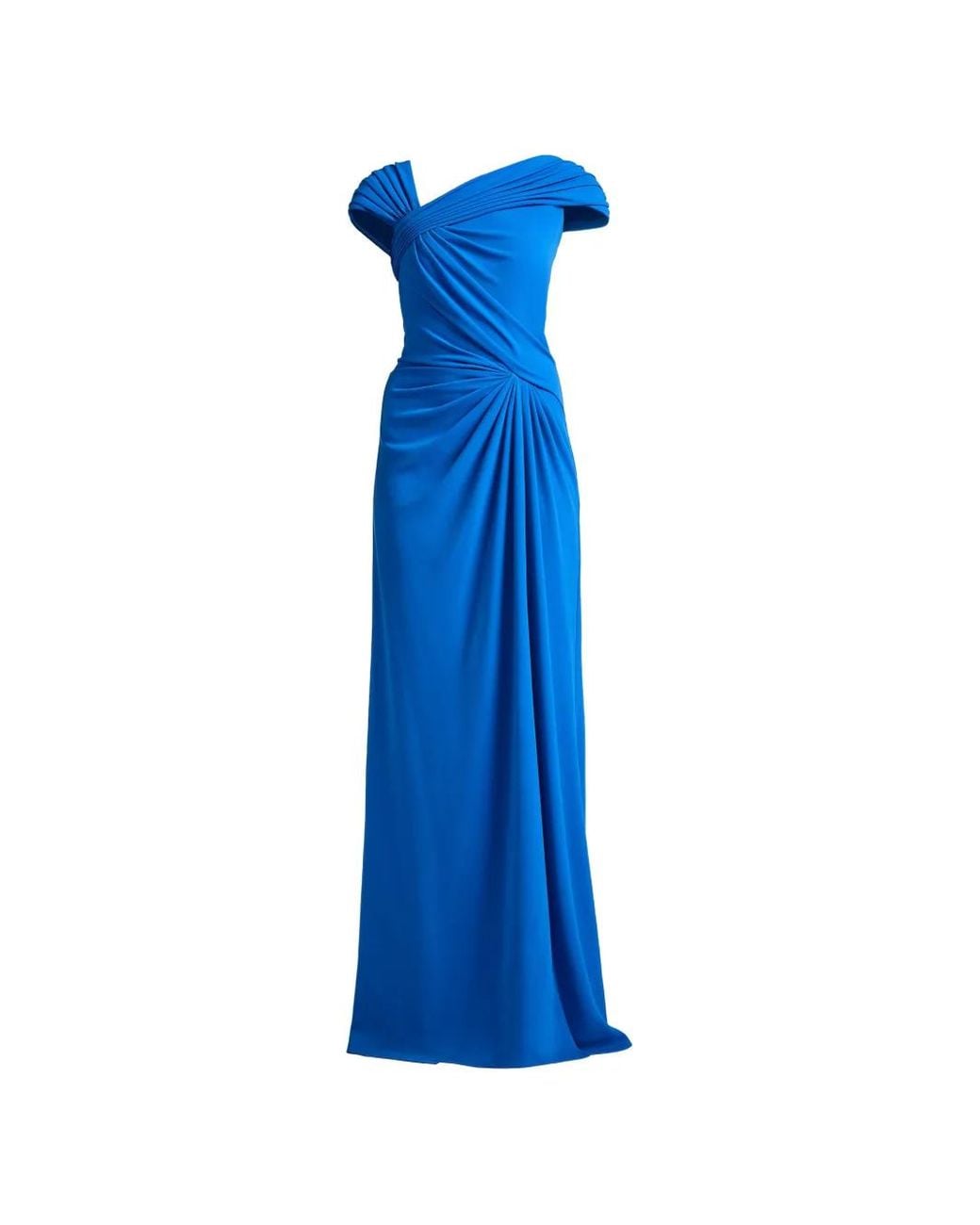 Tadashi Shoji Blue Mireya Ruched Draped-Detail Gown
