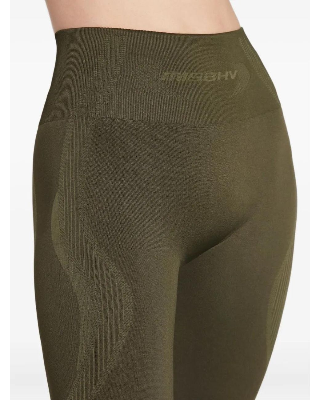 M I S B H V Green Jacquard Logo Striped Capri Leggings
