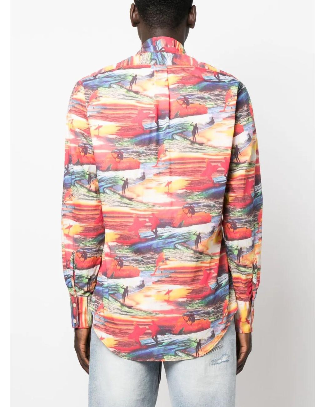ERL Red Sunset-Print Cotton Shirt for men