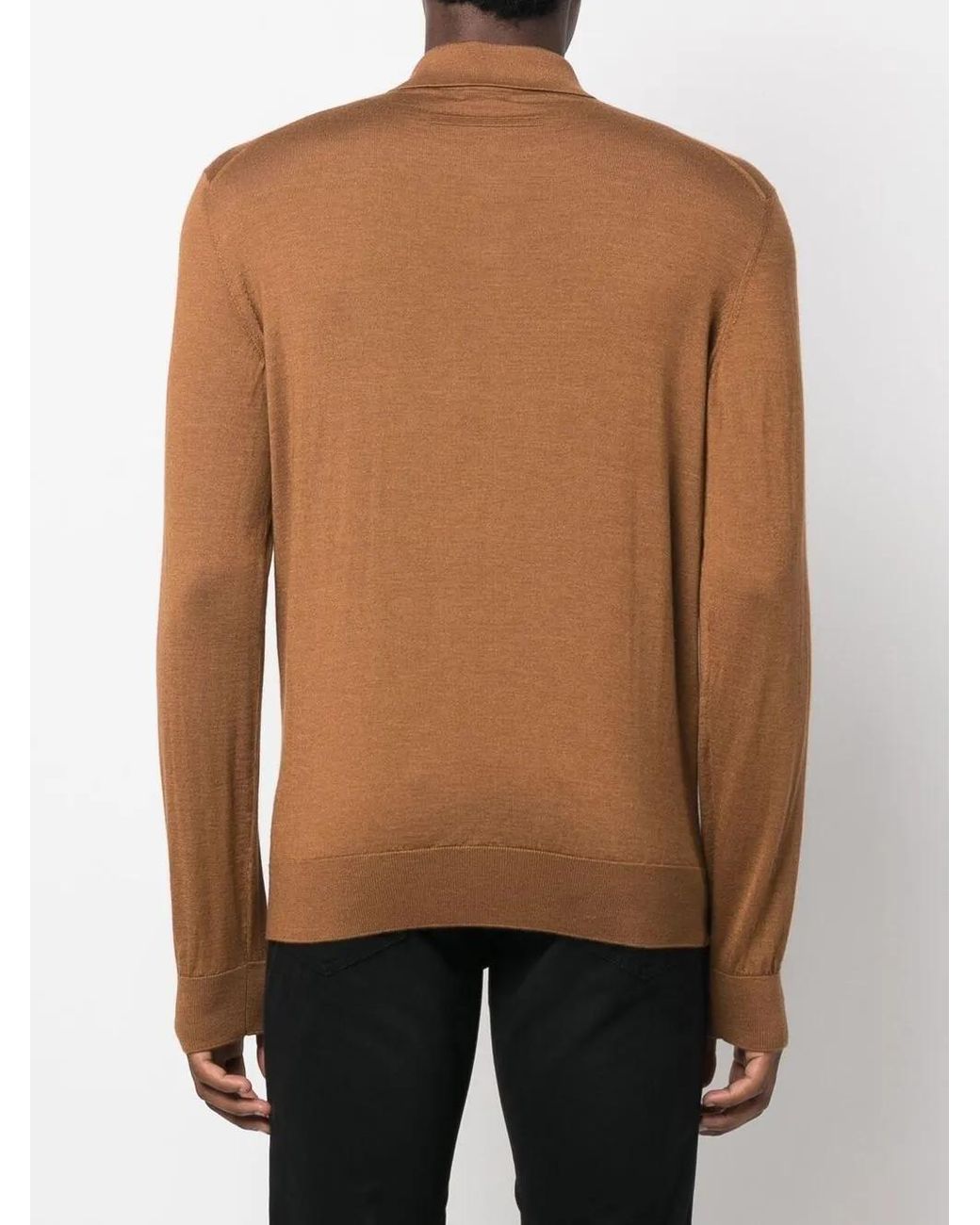 Zegna Brown Knitted Long-Sleeve Polo Shirt for men
