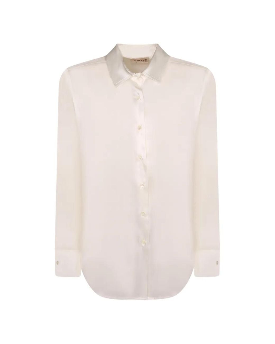 Blanca Vita White Satin-Finish Button-Up Shirt