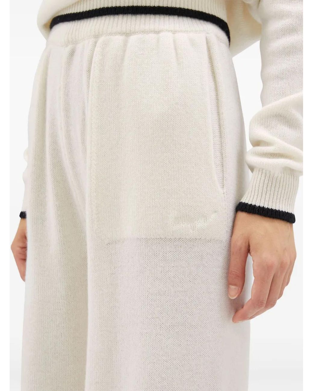 MSGM White Logo-Embroidered Wide-Leg Trousers