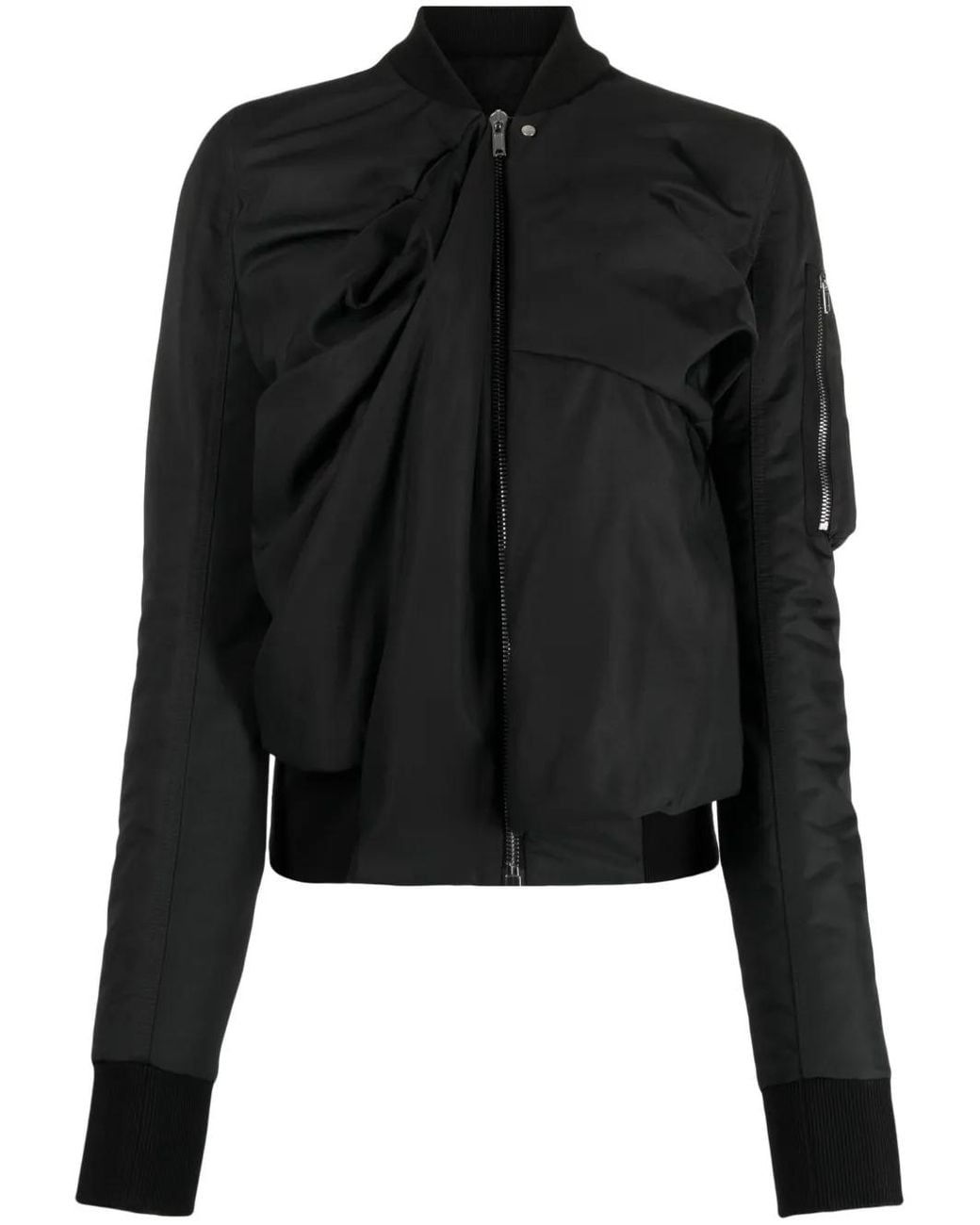 Rick Owens Black Ripple Draped Bomber Jacket