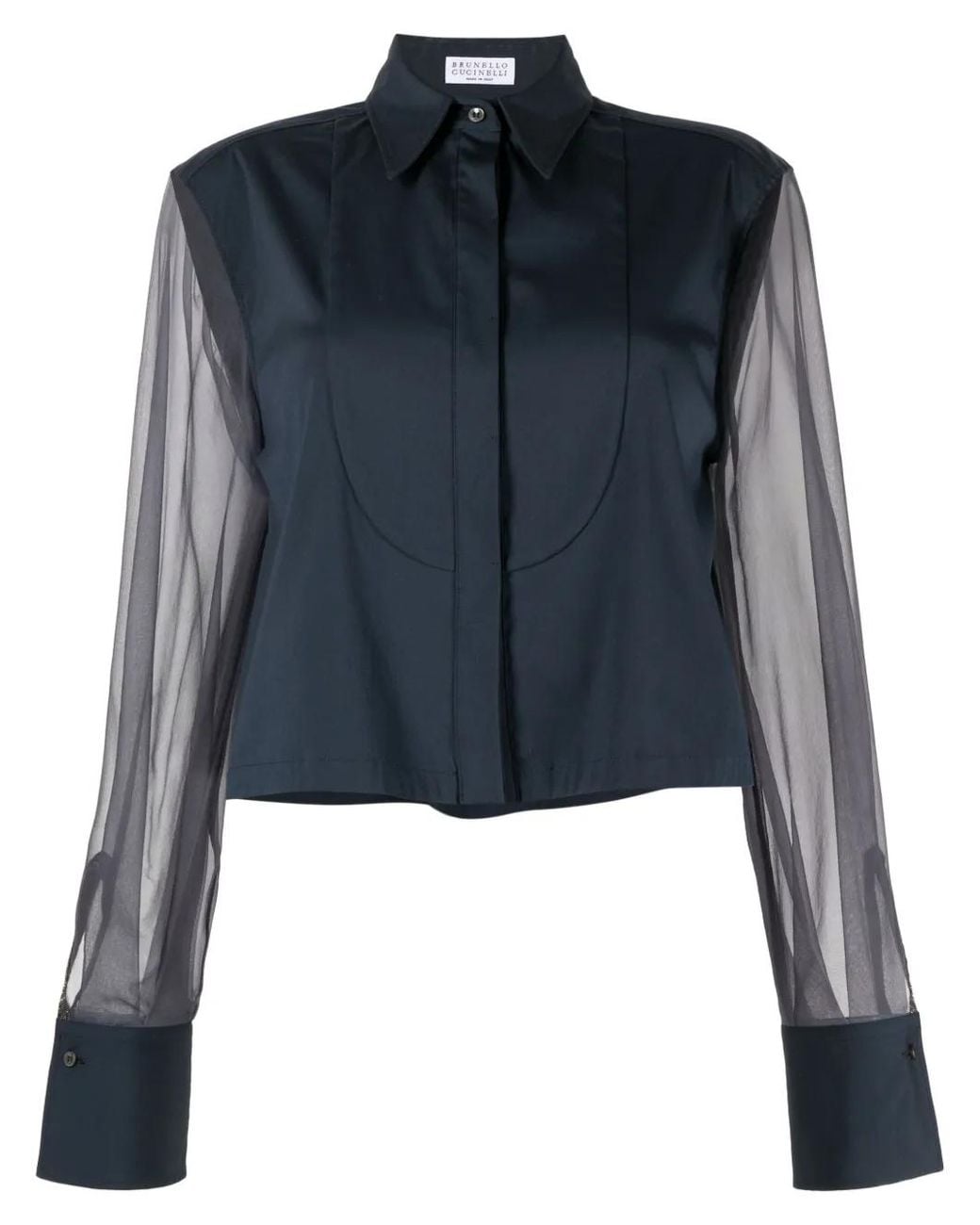Brunello Cucinelli Blue Sheer-Sleeves Shirt
