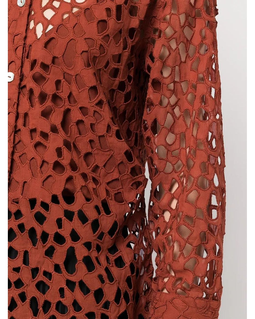 Vince Red Lace-Detail Cotton Blouse