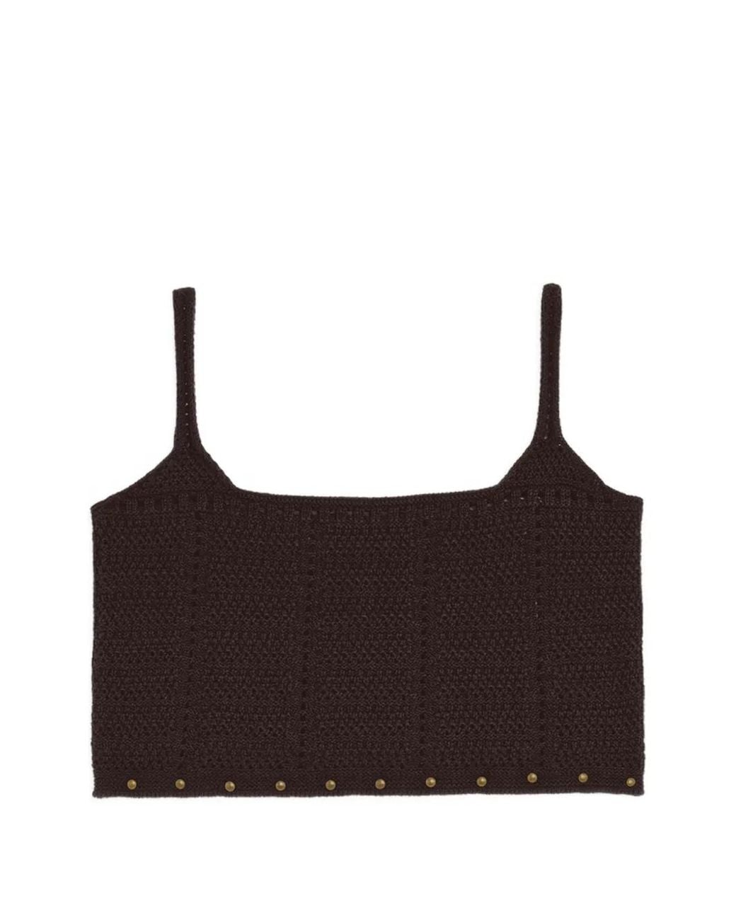 A PAPER KID Brown Studded Knitted Top
