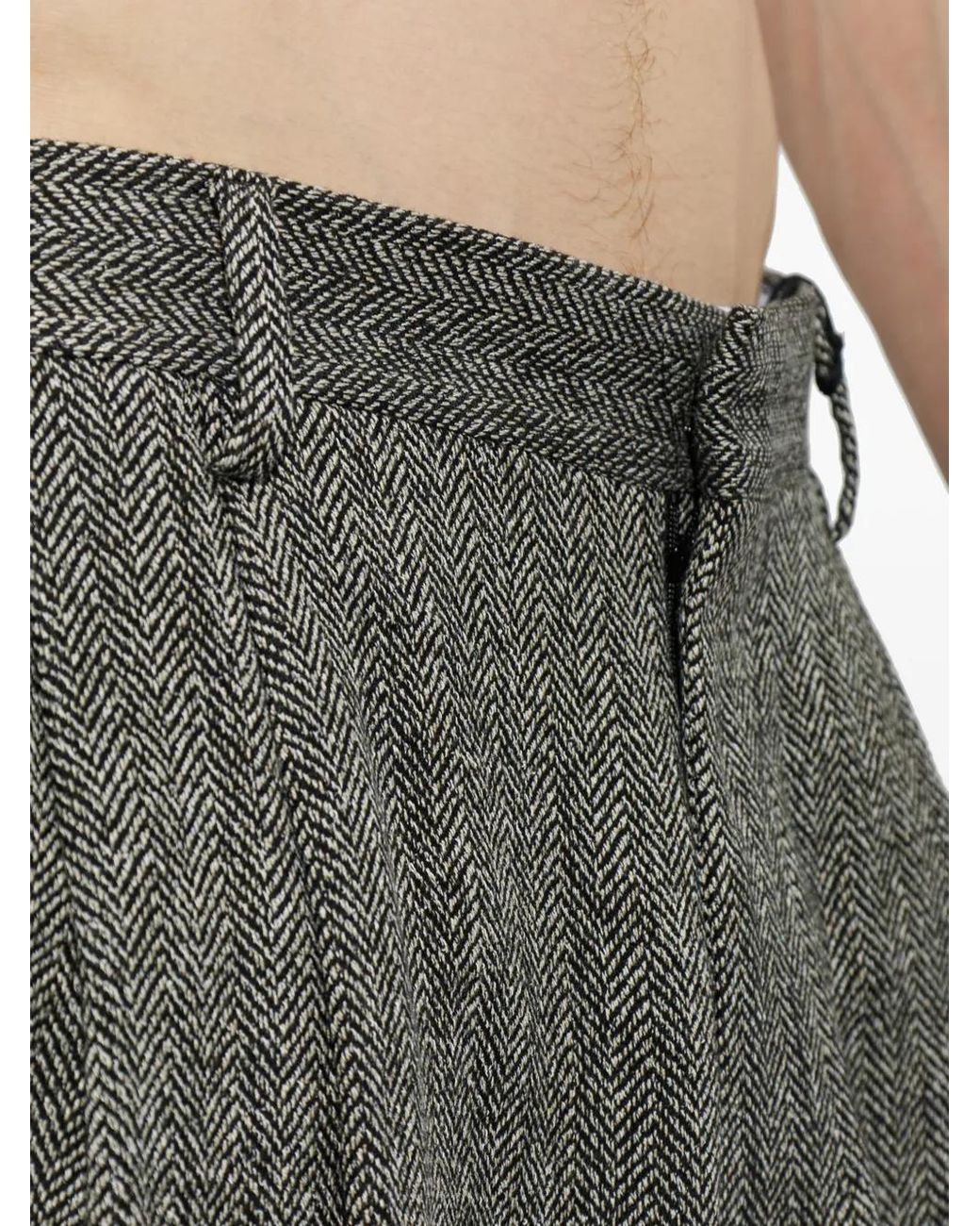 DSquared² Gray Herringbone-Pattern Pleated Trousers for men