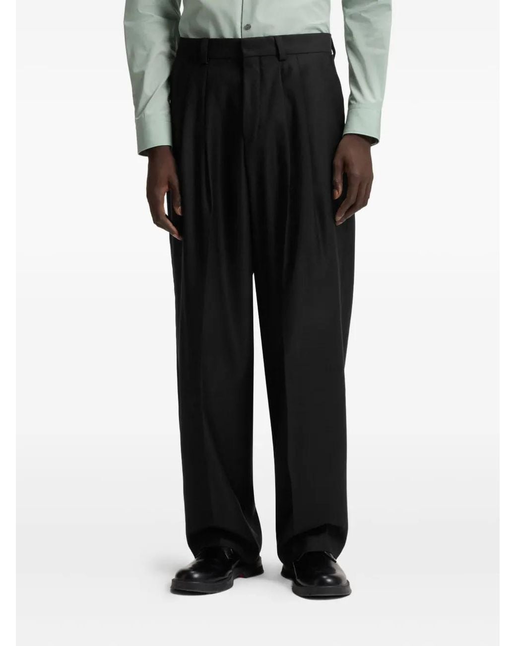 HUGO Black Pleated Wool Trousers for men