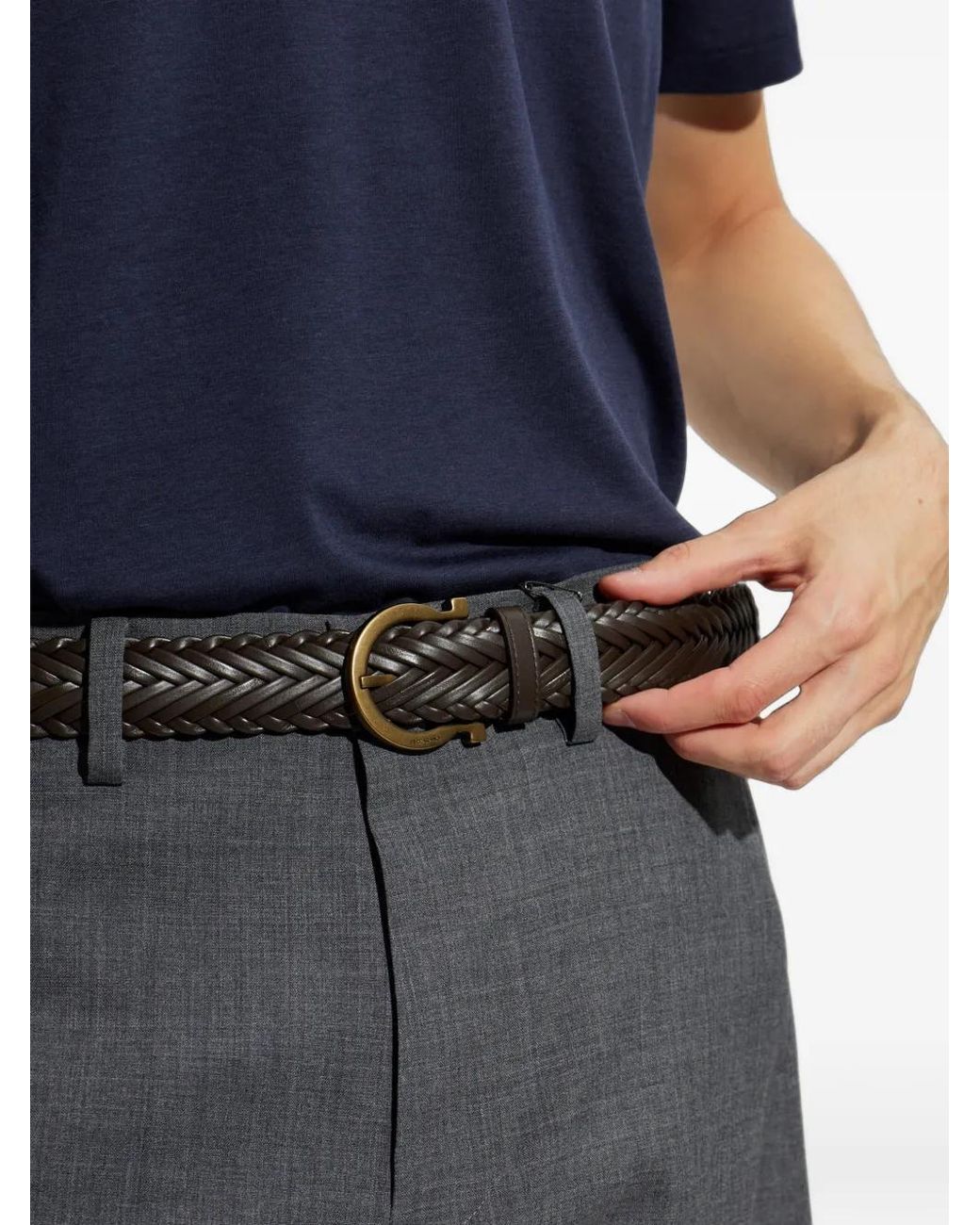 Ferragamo White Ceinture Gancini À Design Tressé for men