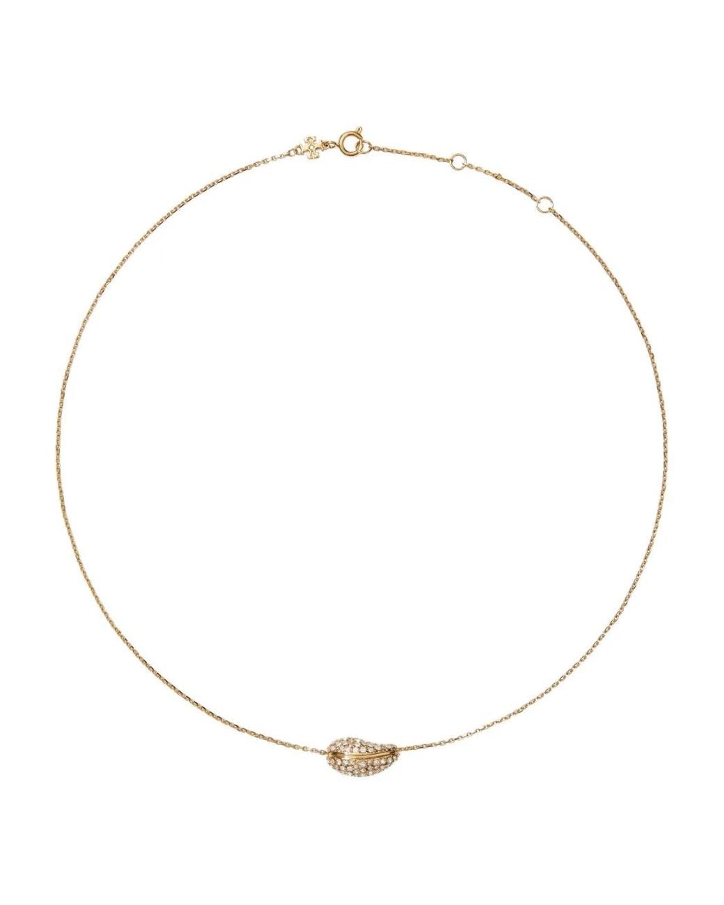 Tory Burch White Pierced Pavé Pendent Necklace