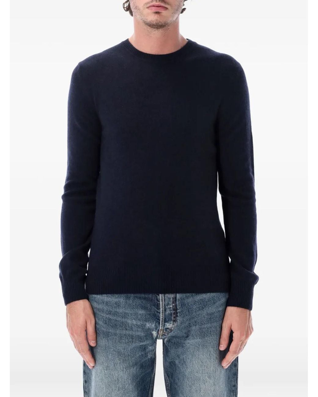 Emporio Armani Blue Plain-Knit Pure-Cashmere Jumper for men