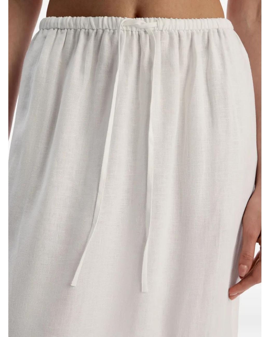 12 STOREEZ White Drawstring-Waist Linen Skirt