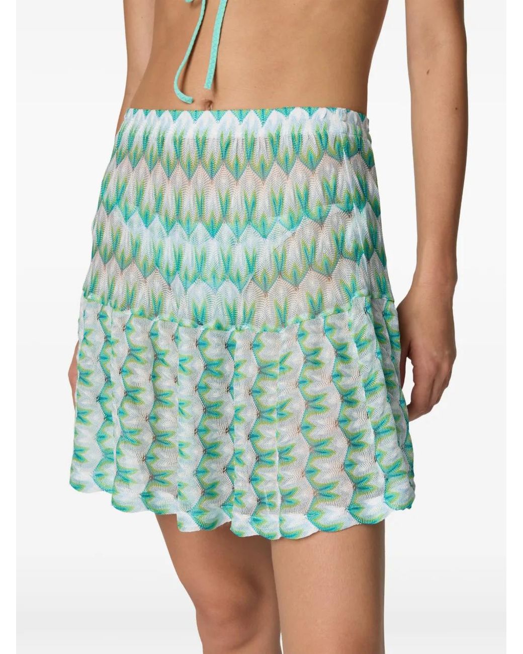 Missoni Green Pleated Geometric-Pattern Mini Skirt