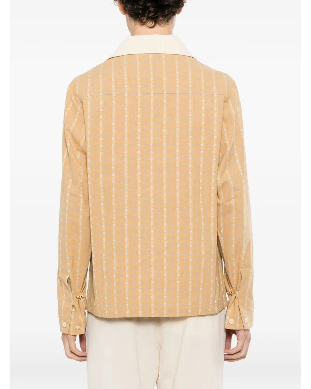 young n sang Natural Check-Pattern Camp-Collar Jacket for men