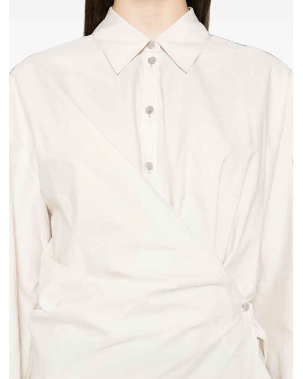 Lemaire White Asymmetric Gathered Polo Shirt