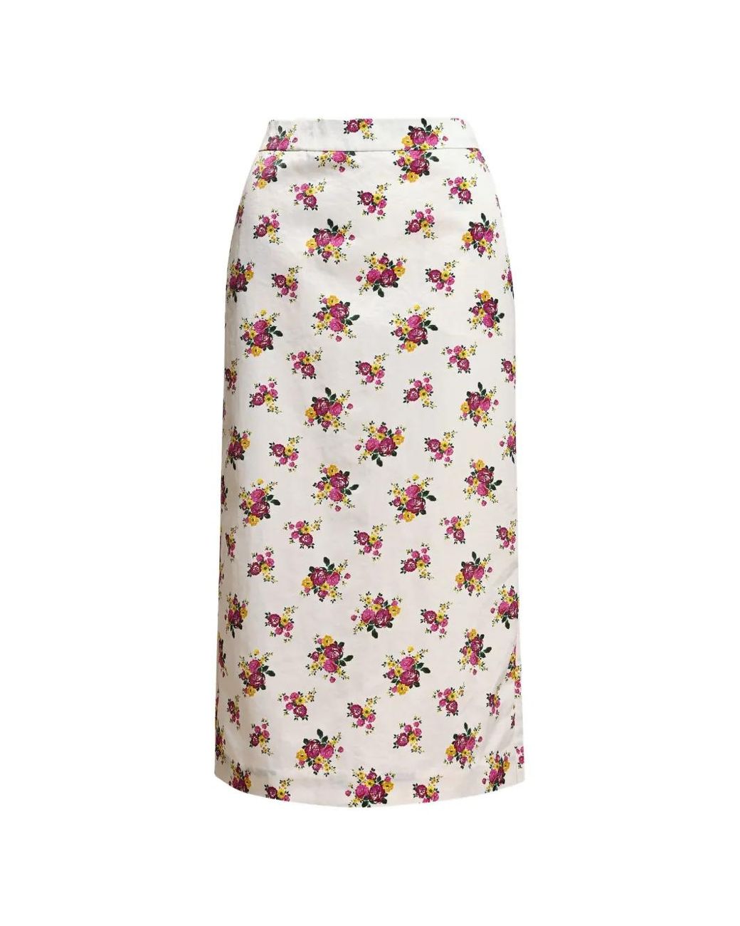 Essentiel Antwerp White Kustard Floral-Print Back-Slit Midi Skirt