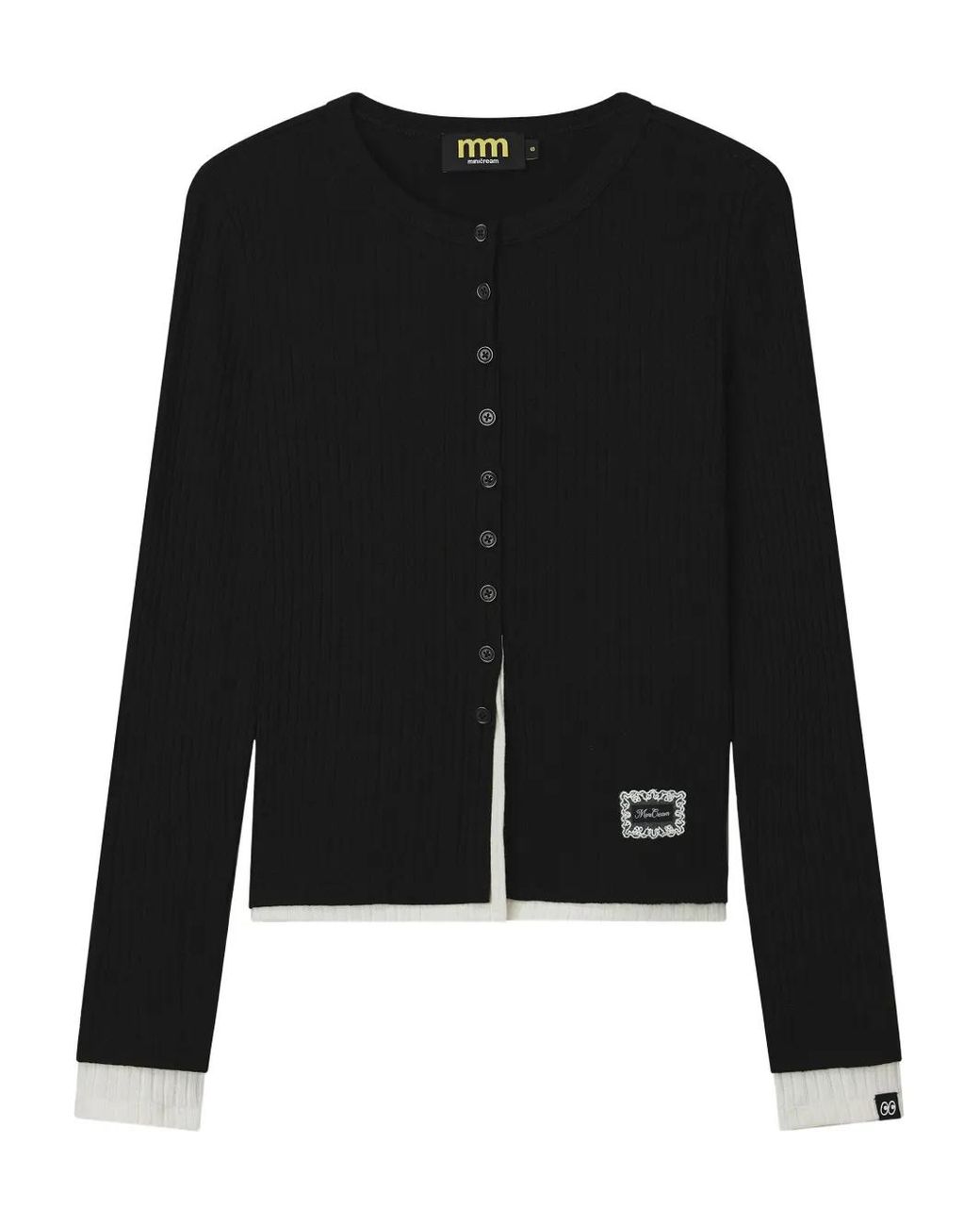 Mini Cream Black Button Ribbed Cardigan