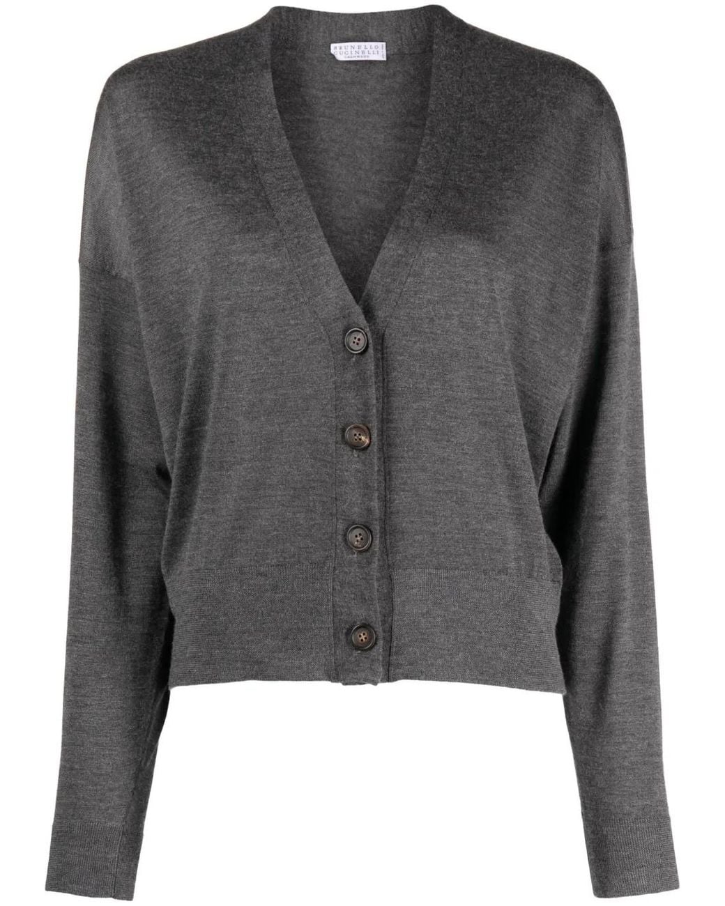 Brunello Cucinelli Black V-Neck Button-Fastening Cardigan