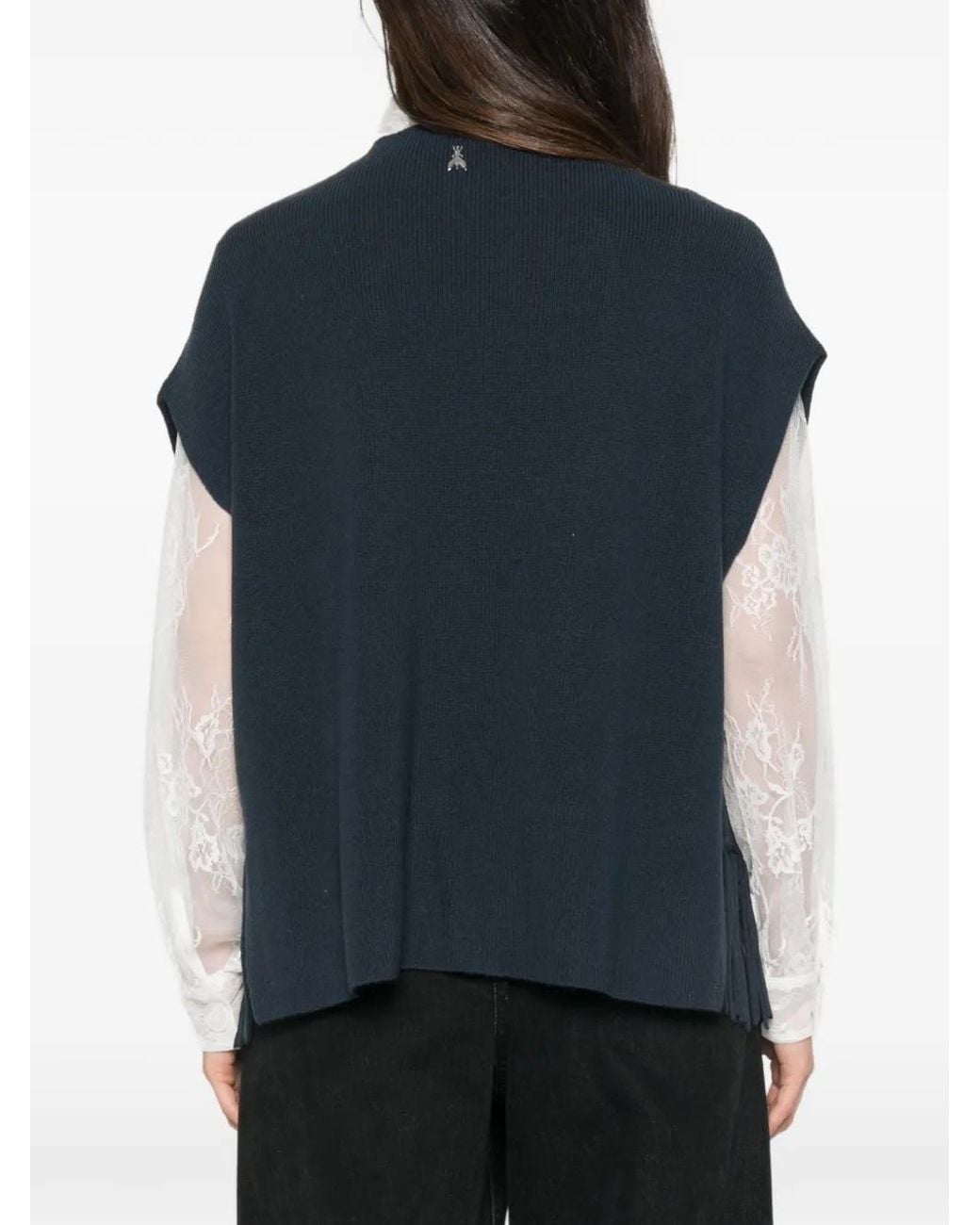 Patrizia Pepe Blue Fringed Wool Poncho