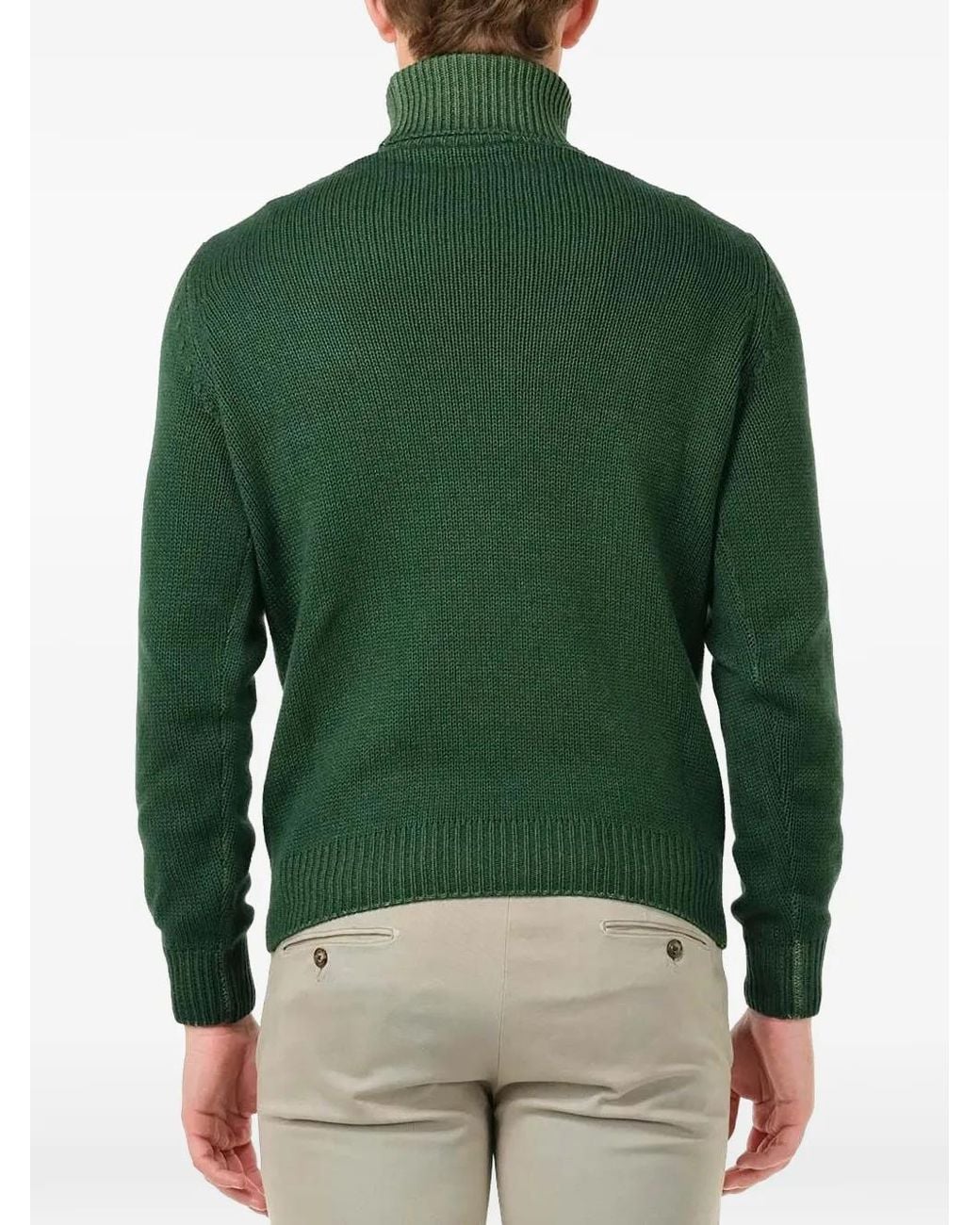 Al Duca D'aosta Green Ribbed-Knit Roll-Neck Sweater for men