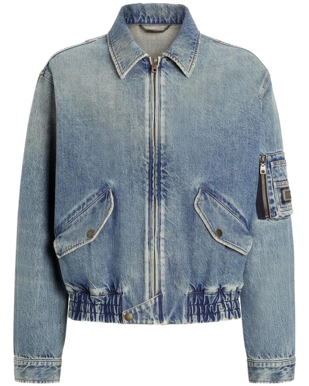 Dolce & Gabbana Blue Logo-Appliqué Denim Jacket for men