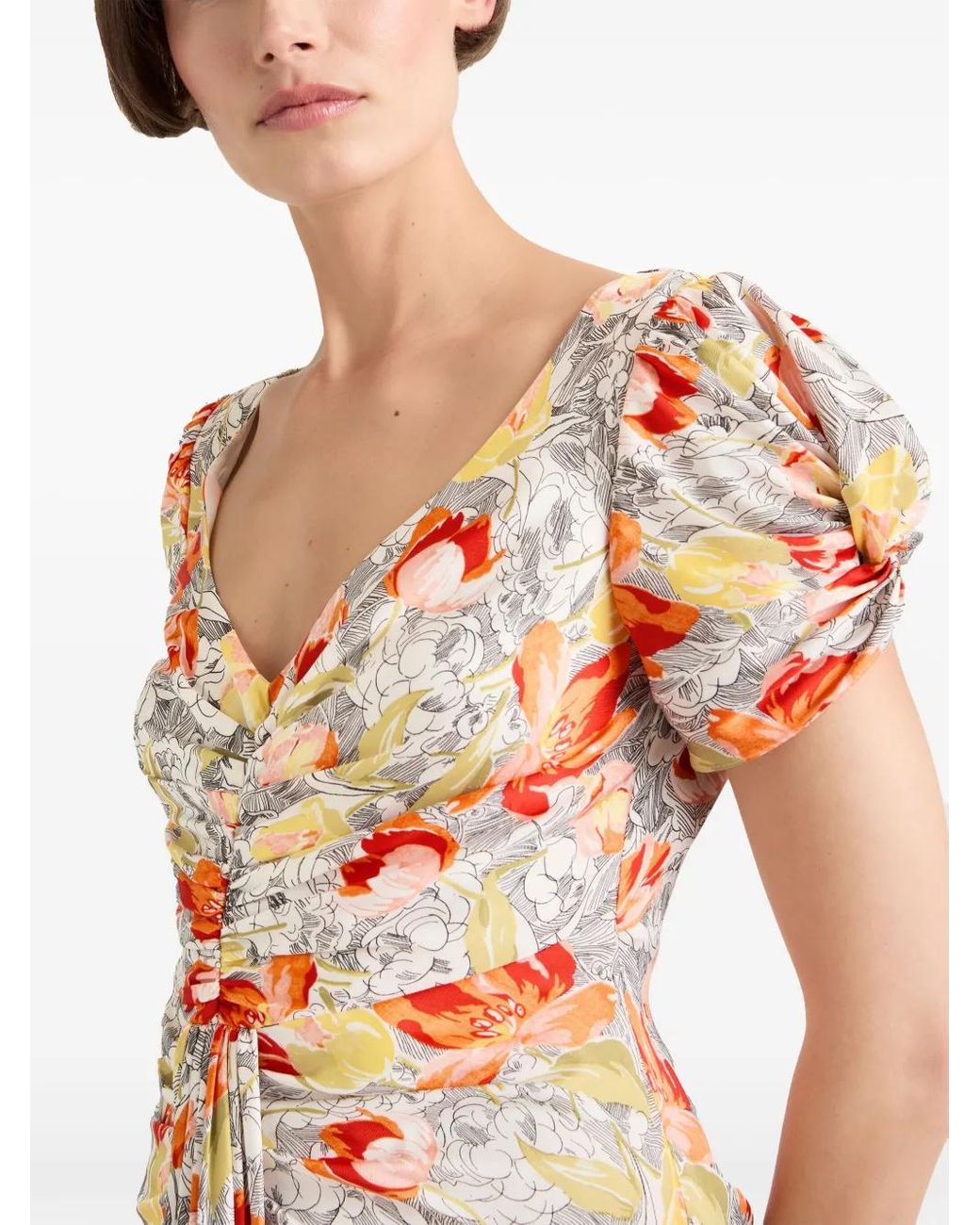 Cinq À Sept White Walker Floral-Print Midi Dress