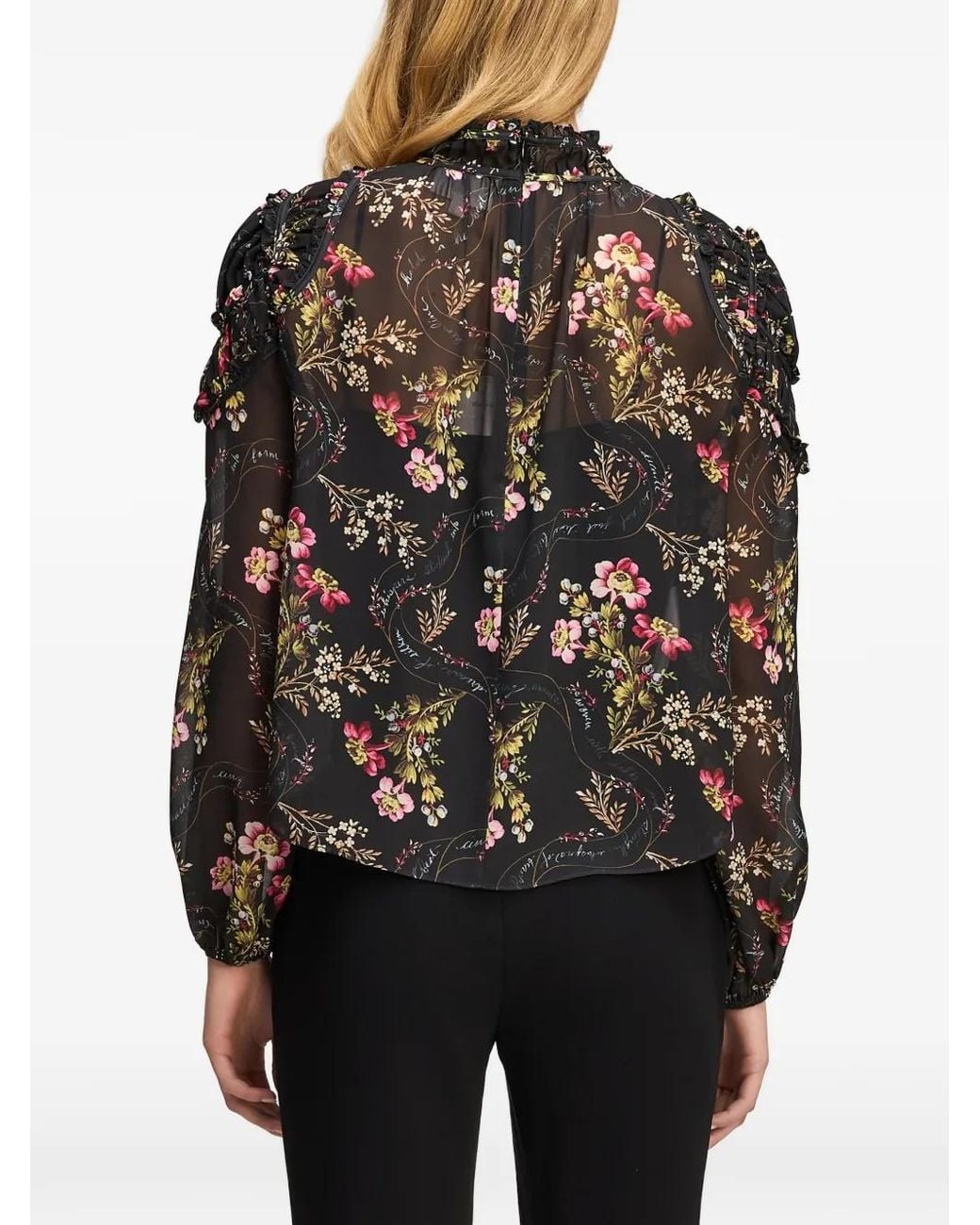 Cinq À Sept Black Josette Love Letter Floral-Print Ruffled Top