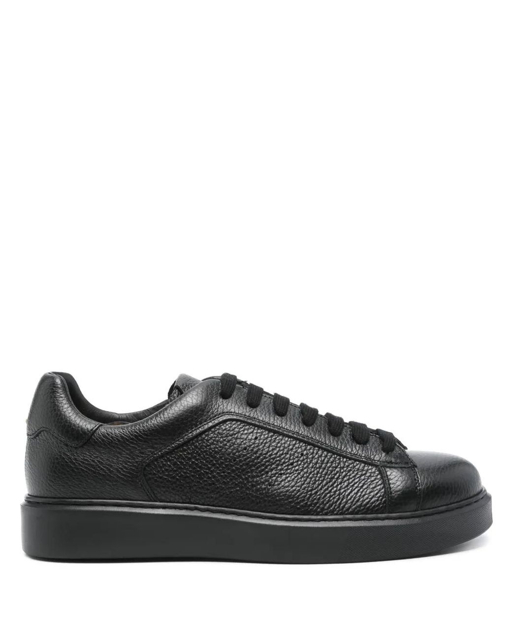 Doucal's Black Grained-Leather Sneakers for men