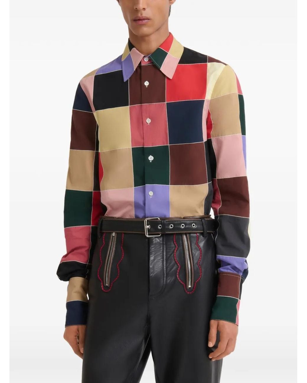 Marni Natural Multicolour Patchwork Poplin Shirt for men
