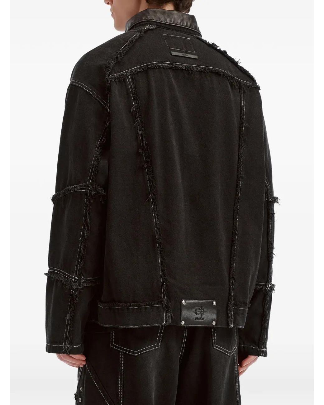 FIVE CM Black Raw-Edge Panelled Denim Jacket for men