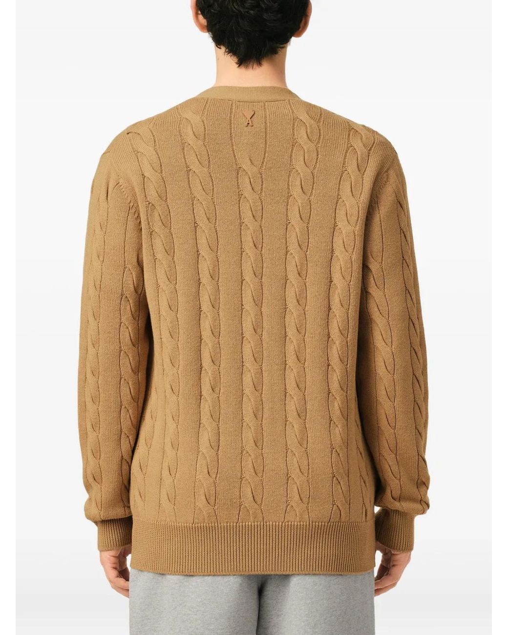 AMI Natural Wool And Cotton Cable-Stitch Cardigan for men