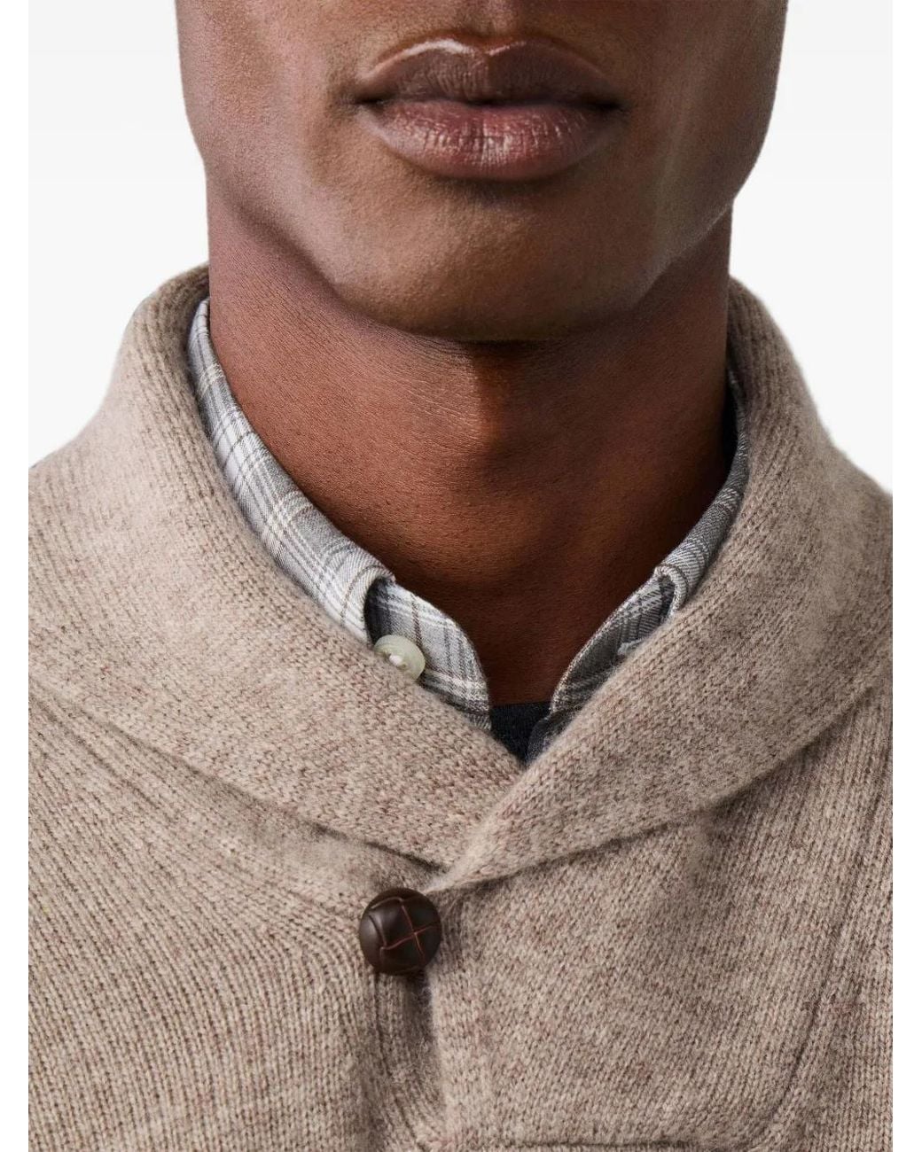 Hackett Gray Button-Detail Shawl-Collar Sweater for men
