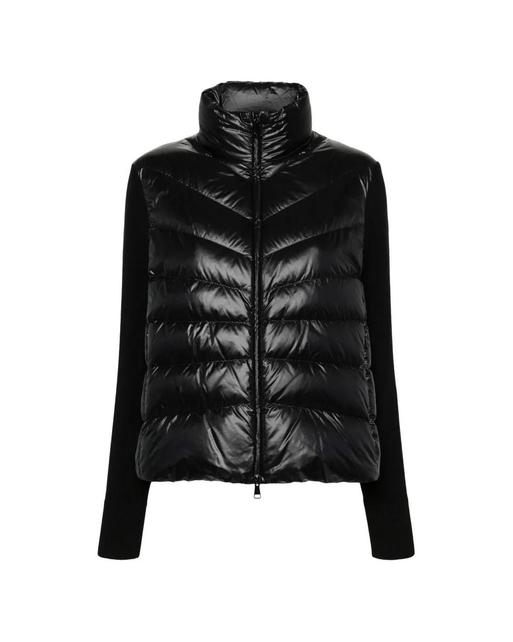 Moncler Black Quilted Wool-Sleeve Sweater