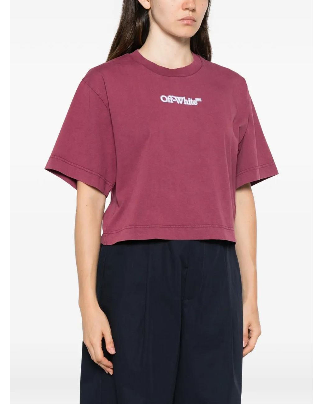 Off-White c/o Virgil Abloh Purple Logo-Print Cropped T-Shirt