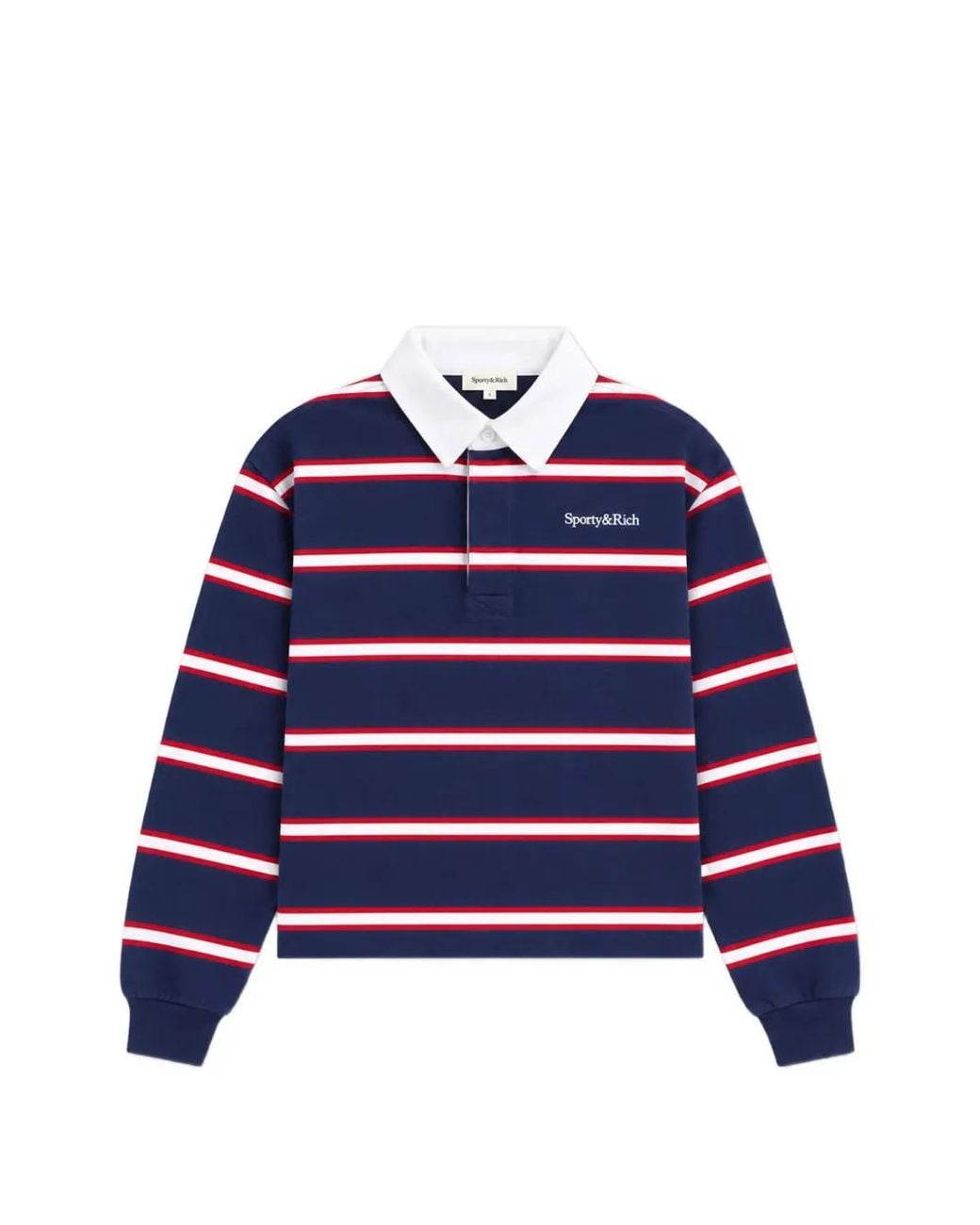 Sporty & Rich Blue Blondie Serif Striped Polo Shirt