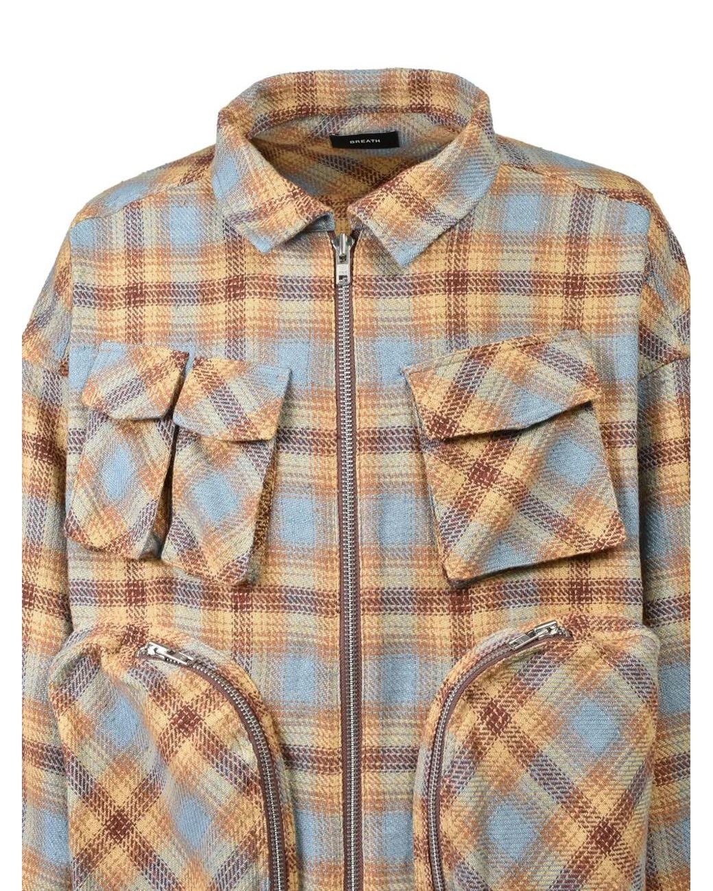 BREATH Yellow Check-Pattern Zip-Up Shirt Jacket for men