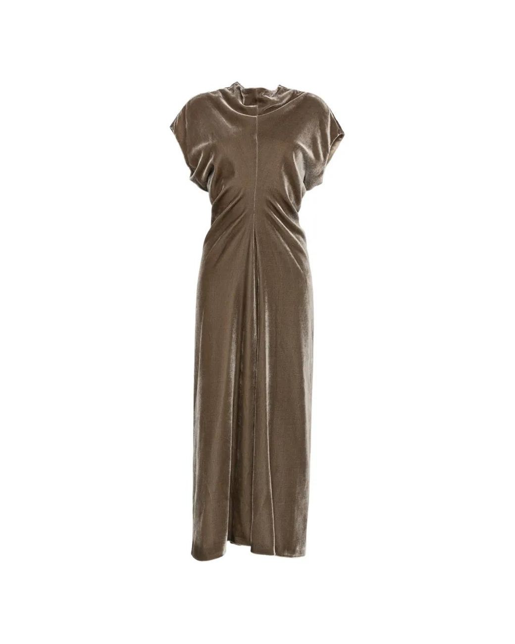 Agnona Natural Velvet Ruched-Waist Maxi Dress
